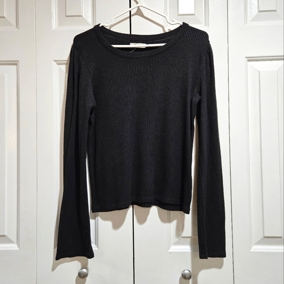 MADEWELL Rib Gathered Sleeve Top Black Size Medium - Picture 2 of 9